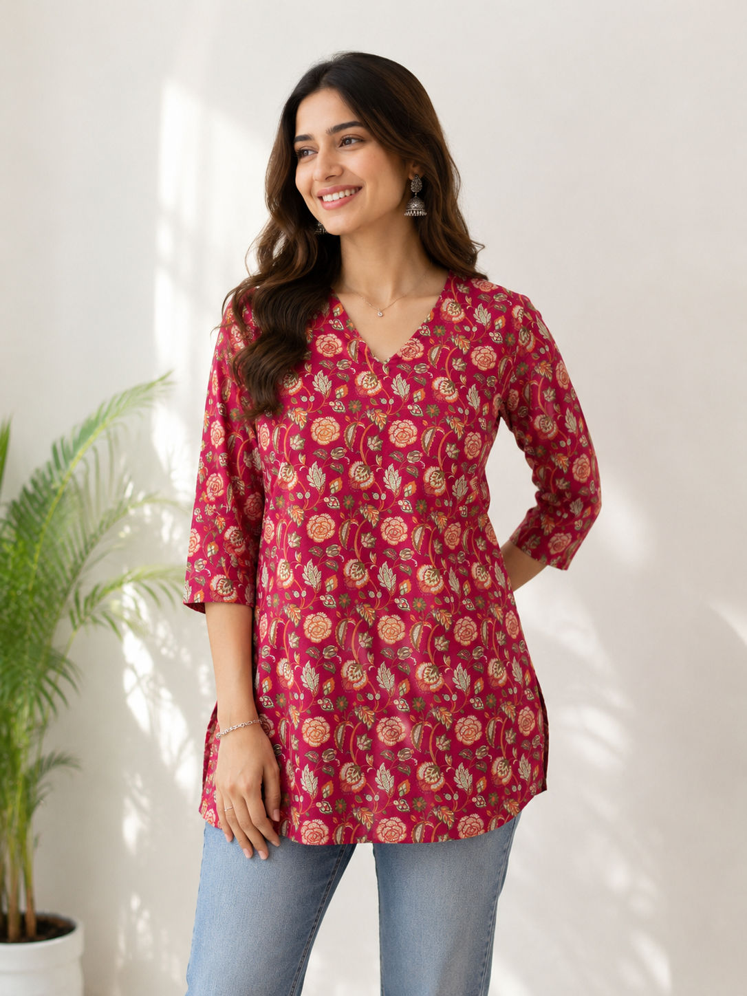 ChatGPT Image Aug 10, 2026, 12_43_16 PM Pink Floral Printed Kurti - Image 1